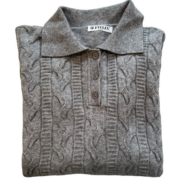 Evelin Brandt Sweaters - Evelin Sweater Womens XL Italian Thin Cable Knit Collared Gray‎ Sweater Soft